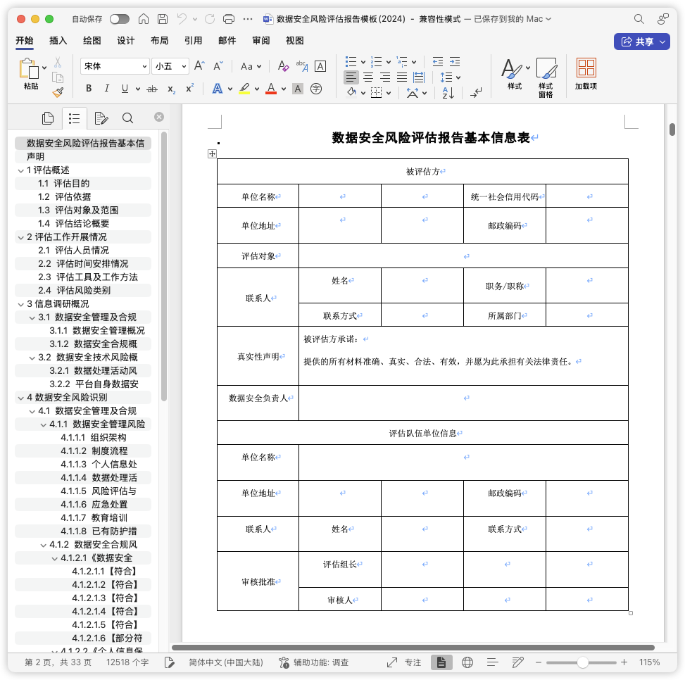 数据安全风险评估报告模板(2024)-棉花糖会员站